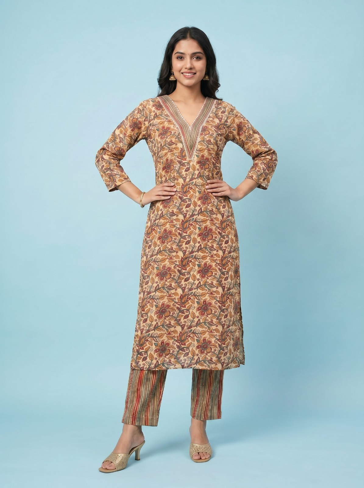 UNION STYLE Women's Premium Cotton Kurti with Floral Design - A 2 PCS Set