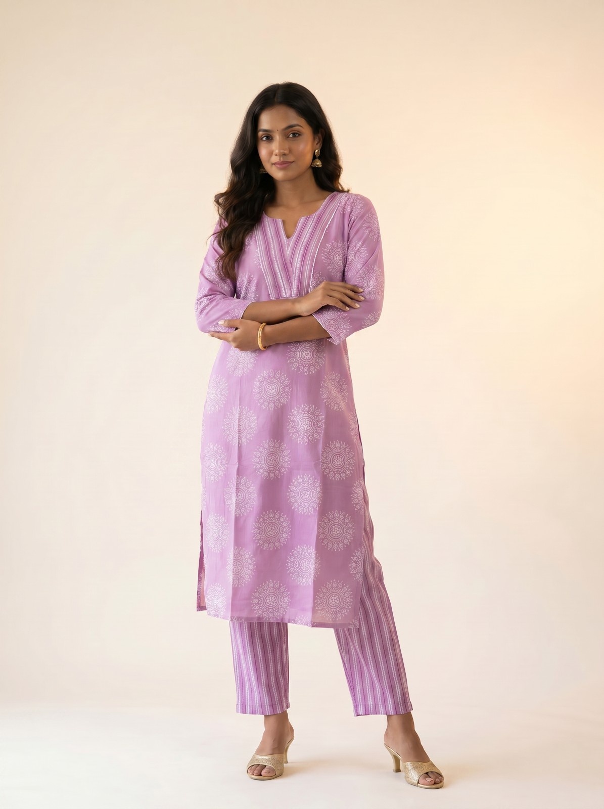 Women's Premium Cotton Kurti with Floral Design - A2 PCS Set