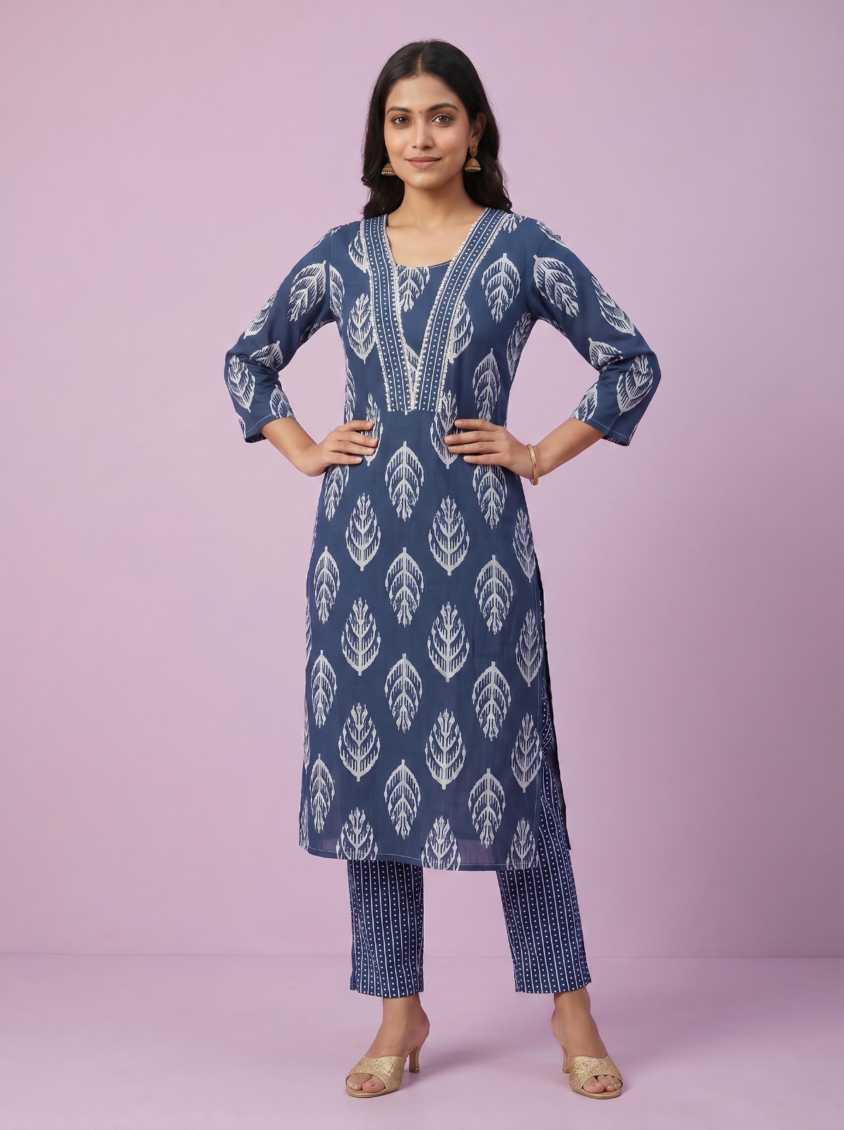 Women's Premium Cotton Kurti with Floral Design - A2 PCS Set