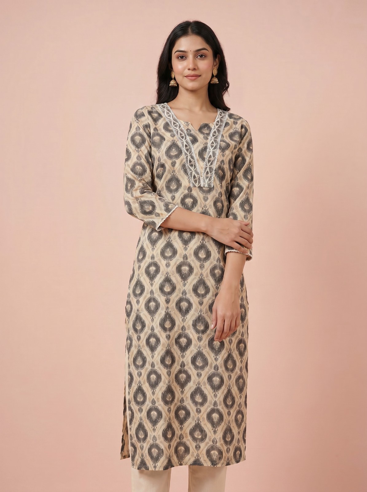 Women's Premium Cotton Kurti with Floral Design - A2 PCS Set