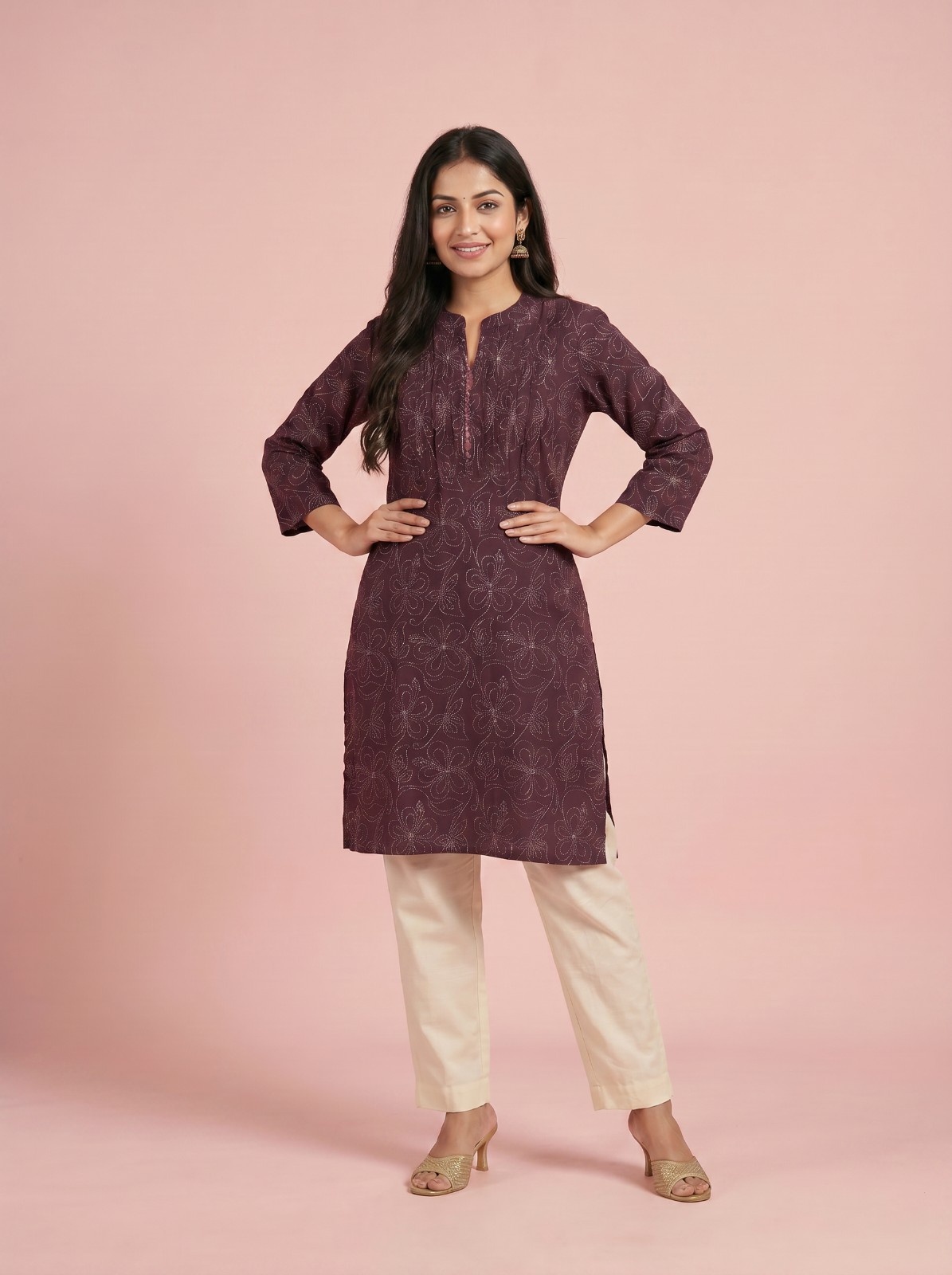 Women's 100% Premium Cotton Short Kurti with Regular Fit with Floral Printed Design | Waist Length Kurti