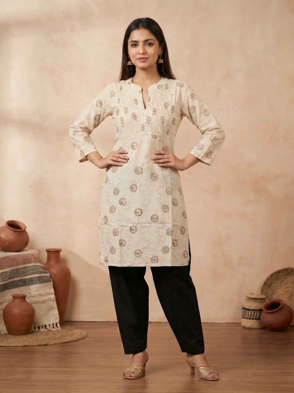 Women's 100% Premium Cotton Short Kurti with Regular Fit with Floral Printed Design | Waist Length Kurti
