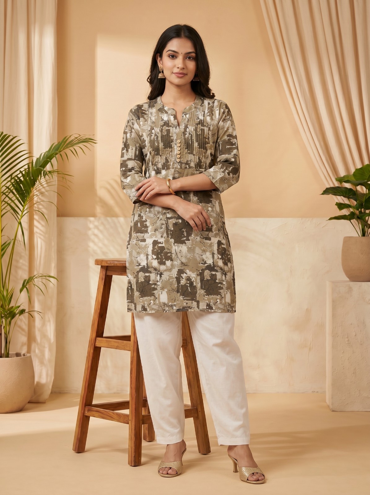 Women's 100% Premium Cotton Short Kurti with Regular Fit with Floral Printed Design | Waist Length Kurti